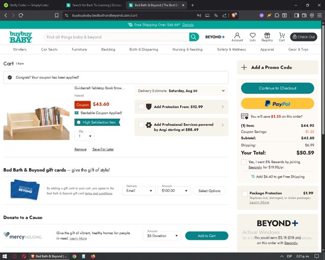 Buy Buy Baby checkout page showing Buy Buy Baby promo code box | Screenshot taken by SimplyCodes community member on Aug 26, 2025