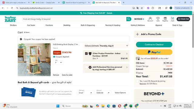 Buy Buy Baby checkout page showing Buy Buy Baby promo code box | Screenshot taken by SimplyCodes community member on Aug 17, 2025
