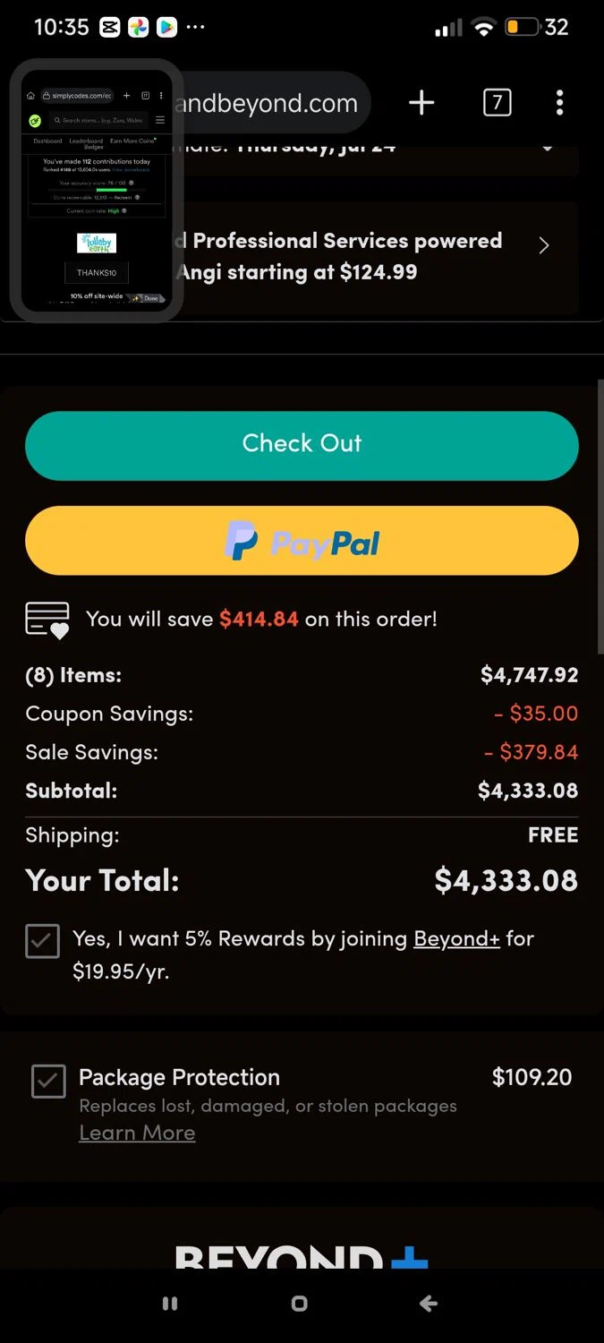 Buy Buy Baby promo code screenshot showing code 328583 applied at Buy Buy Baby checkout page. Uploaded by SimplyCodes community member cuenta03 on Jul 18, 2025