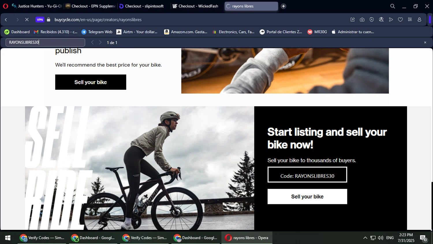 buycycle discount code screenshot showing code RAYONSLIBRES30 applied at buycycle checkout page. Uploaded by SimplyCodes community member PokeGOAT on Jul 31, 2025