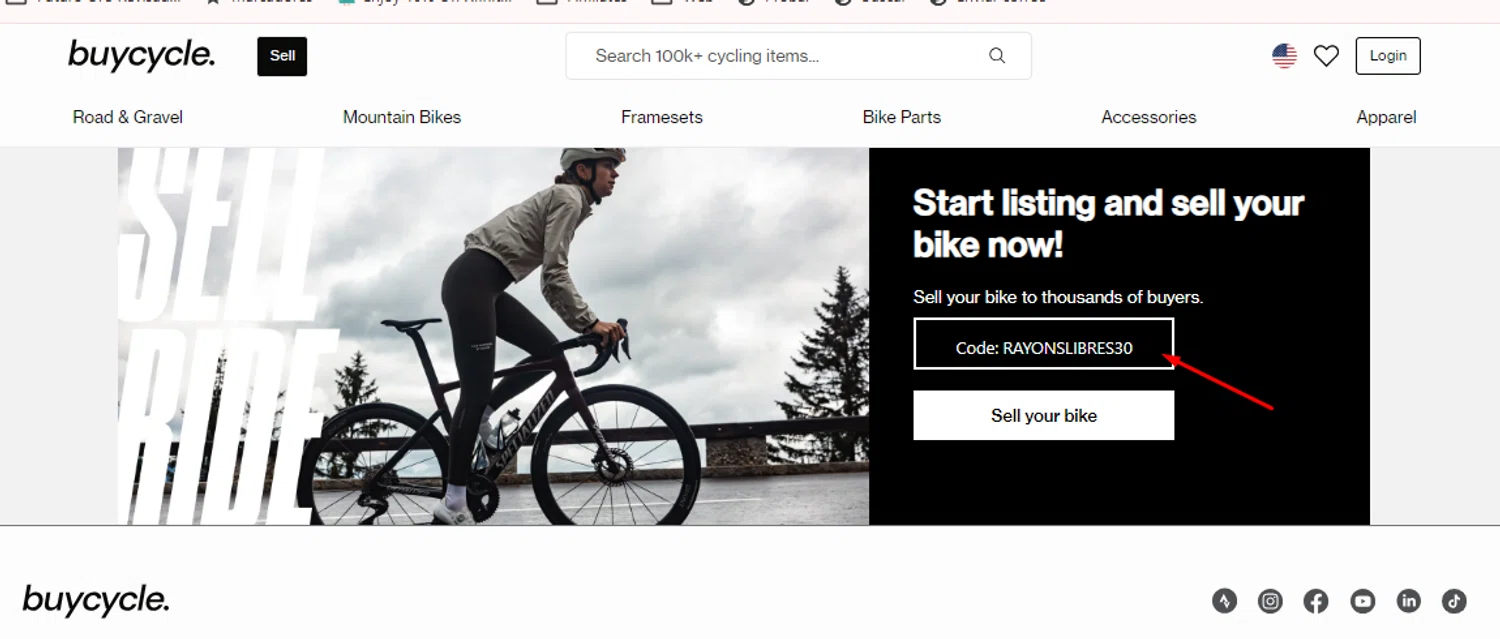 buycycle discount code screenshot showing code RAYONSLIBRES30 applied at buycycle checkout page. Uploaded by SimplyCodes community member carlosrivero on Jul 28, 2025