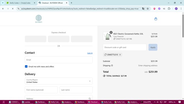 Buydeem checkout page showing Buydeem promo code box | Screenshot taken by SimplyCodes community member on Aug 31, 2025