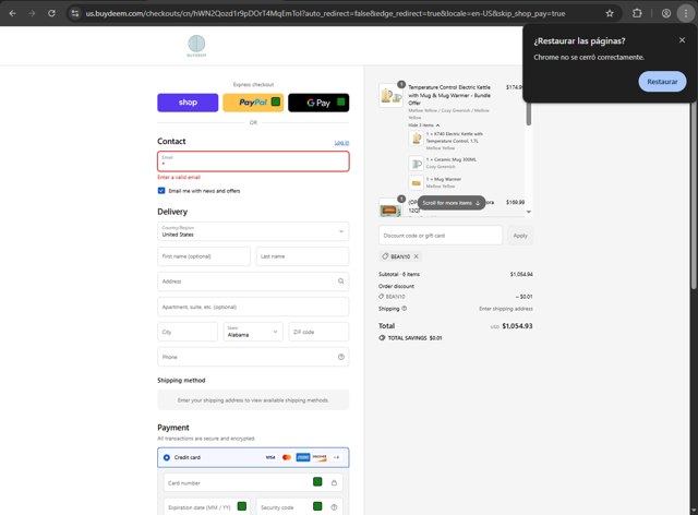 Buydeem checkout page showing Buydeem promo code box | Screenshot taken by SimplyCodes community member on Aug 31, 2025