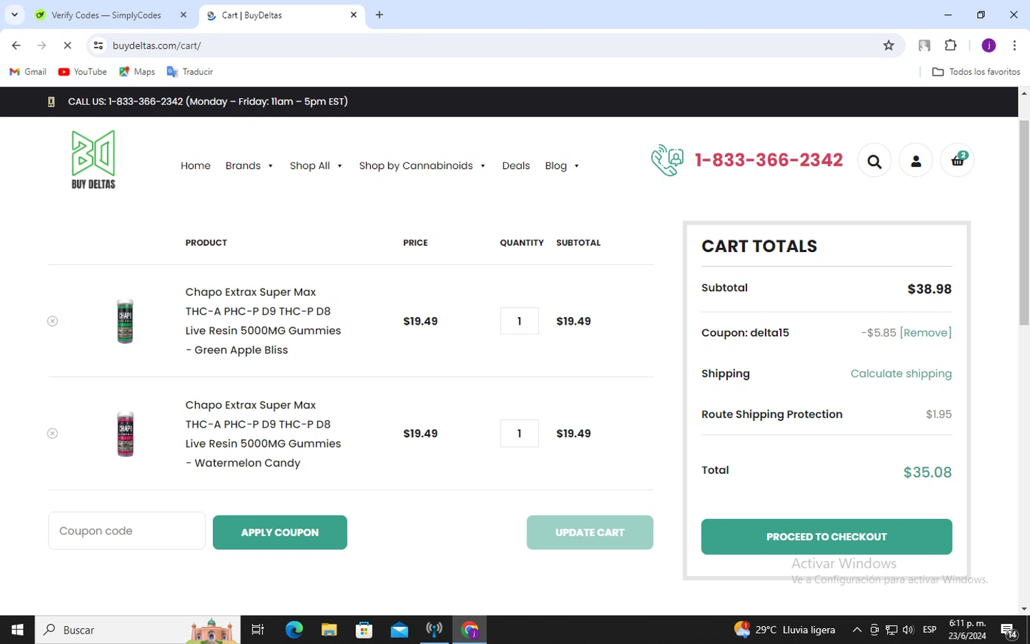 Buy Deltas checkout page showing Buy Deltas coupon code box | Screenshot taken by SimplyCodes community member on Jun 23, 2024