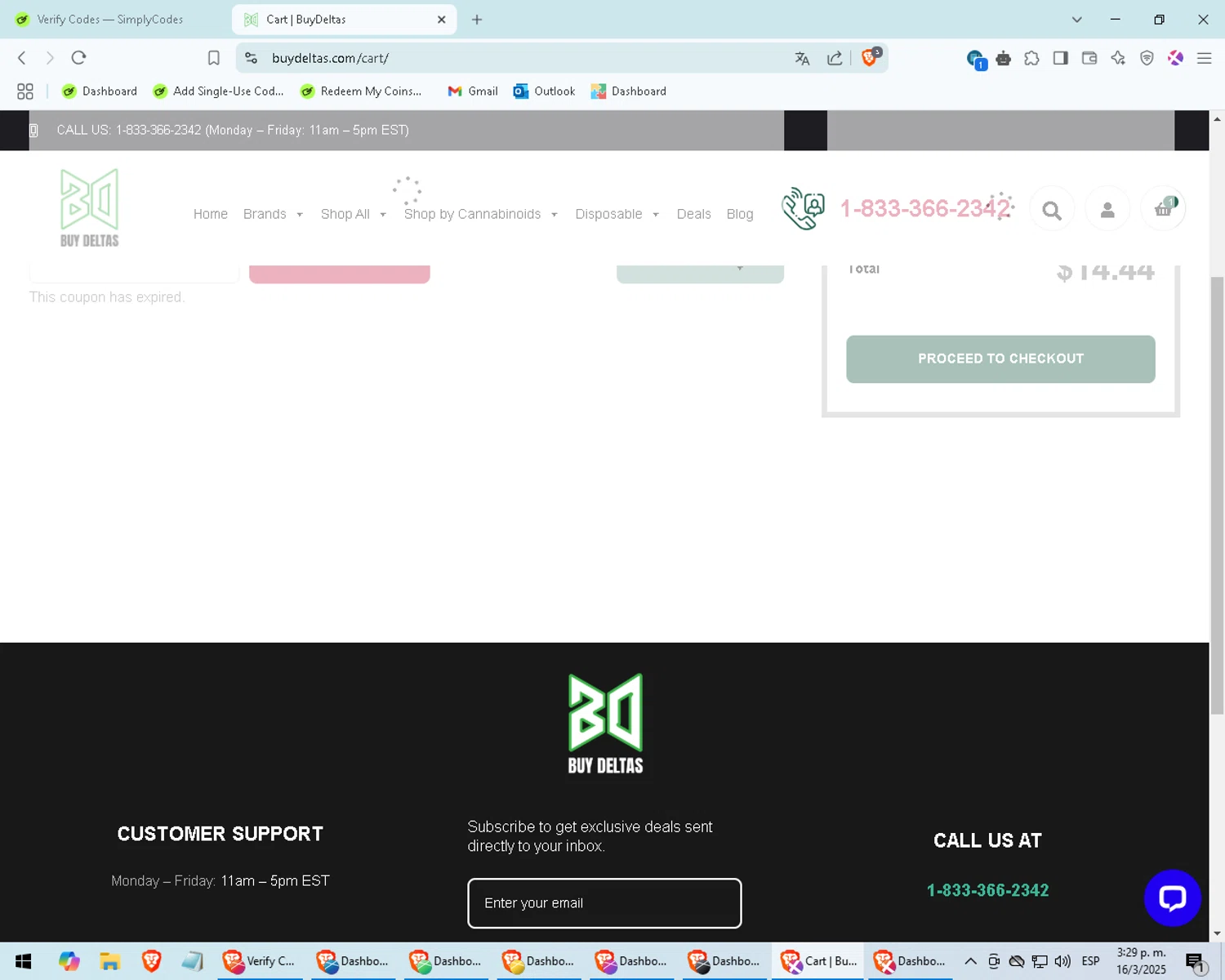 Buy Deltas coupon code screenshot showing code MEM15 applied at Buy Deltas checkout page. Uploaded by SimplyCodes community member SmartWhiz6845 on Mar 16, 2025