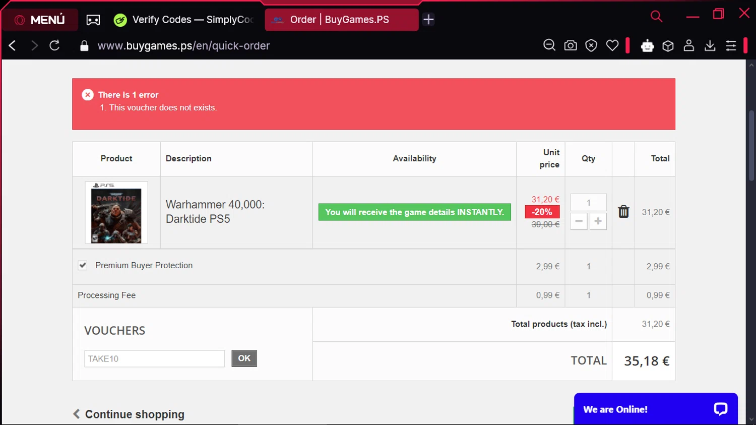 BuyGames discount code screenshot showing code TAKE10 applied at BuyGames checkout page. Uploaded by SimplyCodes community member RewardLion134 on Jan 5, 2025