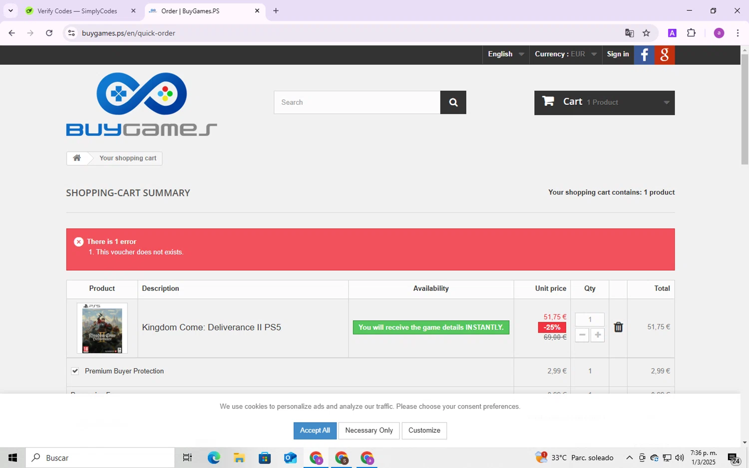 BuyGames discount code screenshot showing code TAKE10 applied at BuyGames checkout page. Uploaded by SimplyCodes community member CodeMaverick246 on Mar 1, 2025
