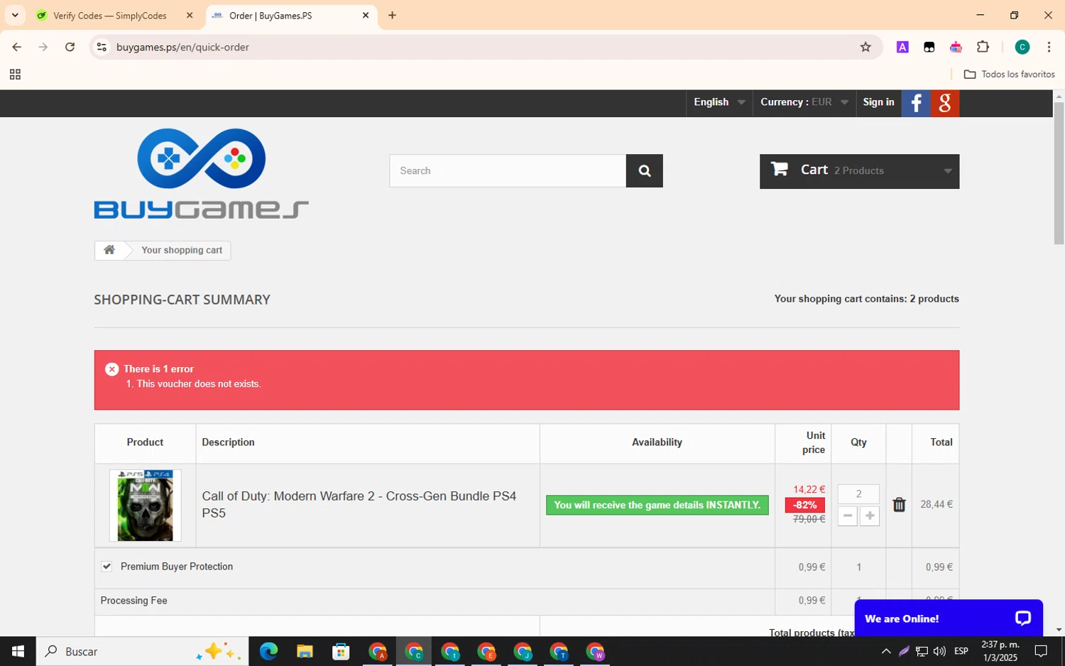 BuyGames discount code screenshot showing code LIFETIME-GUARANTEE applied at BuyGames checkout page. Uploaded by SimplyCodes community member EpicSpotter3493 on Mar 1, 2025