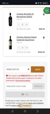 WNECAST25 coupon verification screenshot
