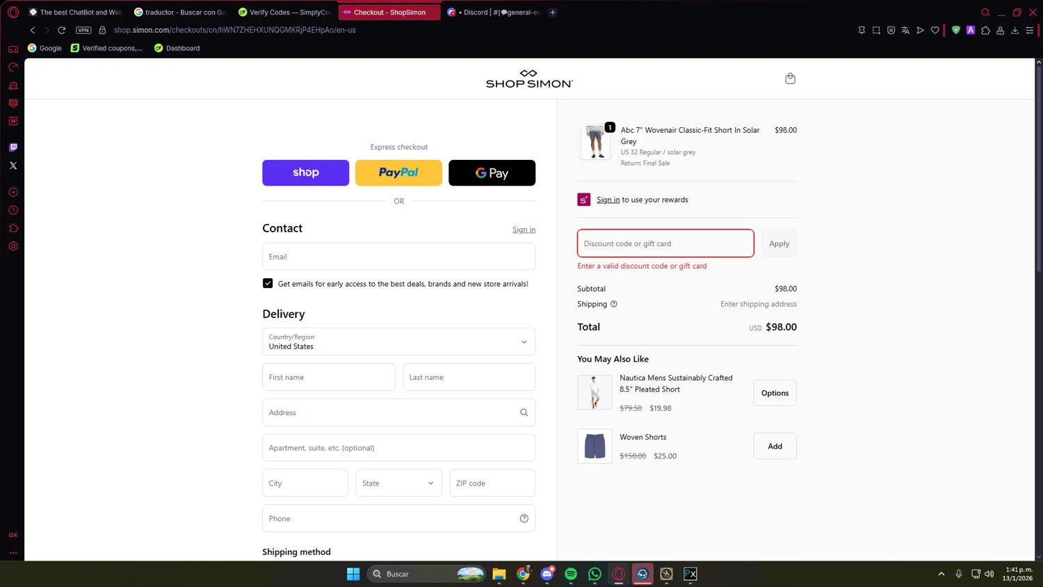 BuyVia promo code screenshot showing code STOCKUP33 applied at BuyVia checkout page. Uploaded by SimplyCodes community member PrimeVirtuoso9679 on Jan 13, 2026