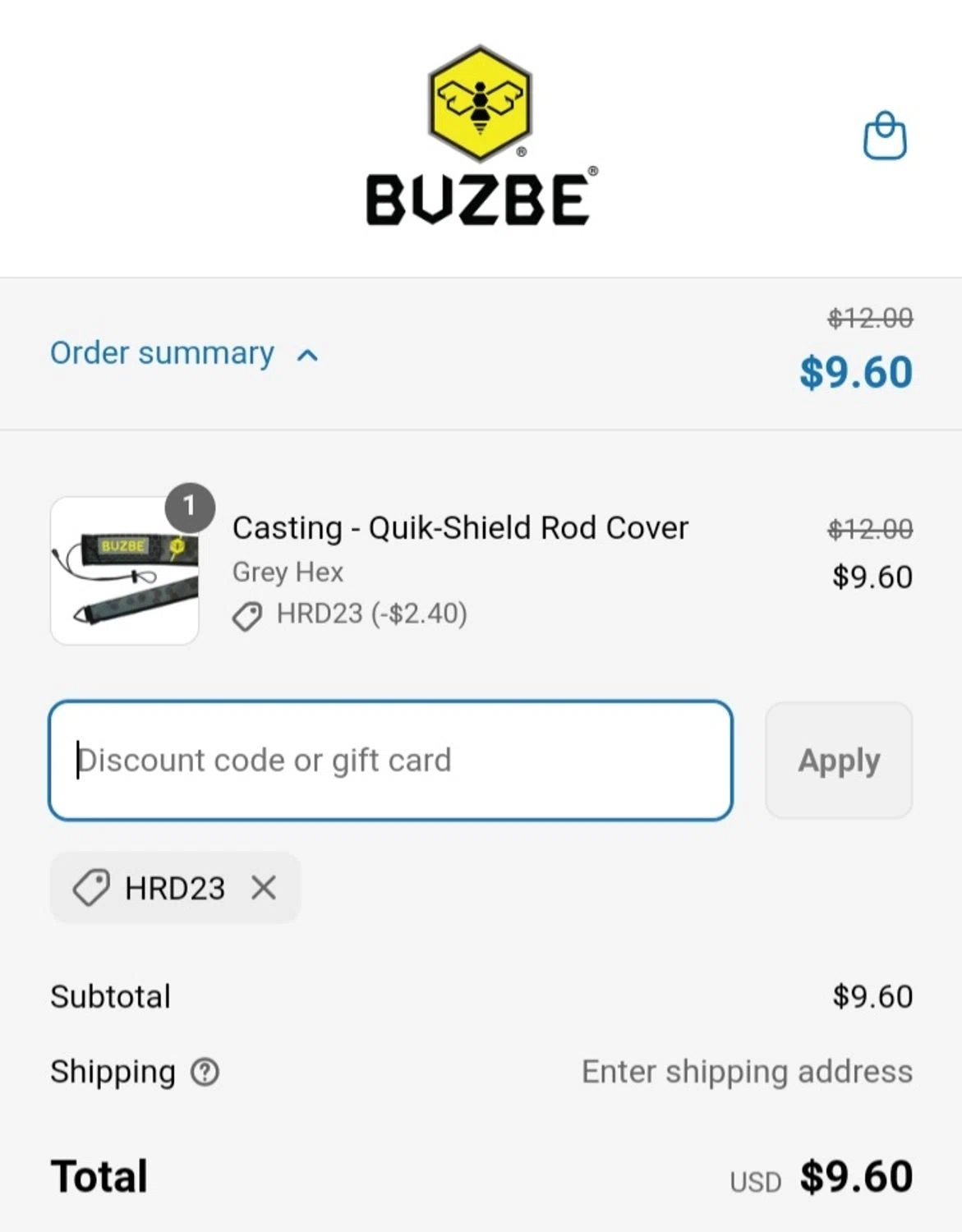 BUZBE discount code screenshot showing code HRD23 applied at BUZBE checkout page. Uploaded by SimplyCodes community member ValiantCurator3344 on Apr 20, 2025