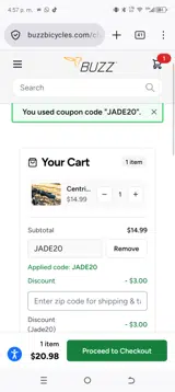 JADE20 coupon verification screenshot