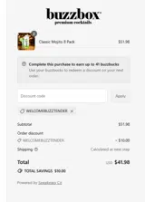 WELCOMEBUZZTENDER coupon verification screenshot
