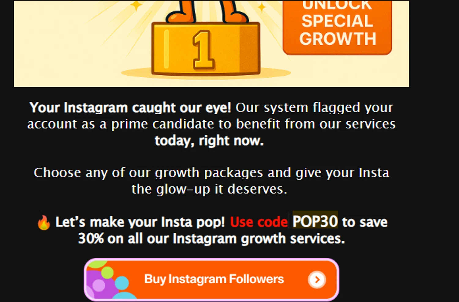 Buzzoid coupon code screenshot showing code POP30 applied at Buzzoid checkout page. Uploaded by SimplyCodes community member 111111 on Apr 24, 2025