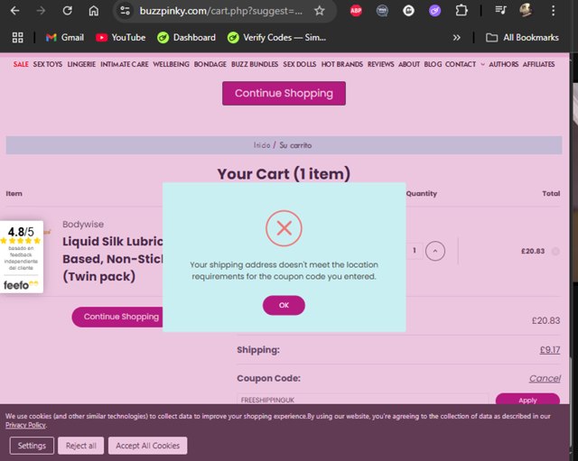 BuzzPinky checkout page showing BuzzPinky promo code box | Screenshot taken by SimplyCodes community member on Aug 25, 2025