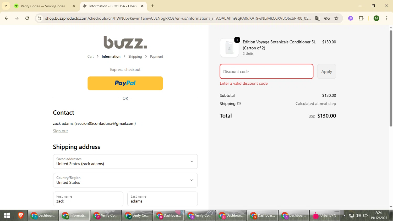 Buzz Shop USA promo code screenshot showing code FREESHIP applied at Buzz Shop USA checkout page. Uploaded by SimplyCodes community member loversuper on Dec 19, 2025