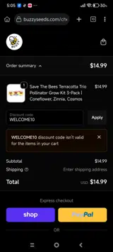 WELCOME10 coupon verification screenshot