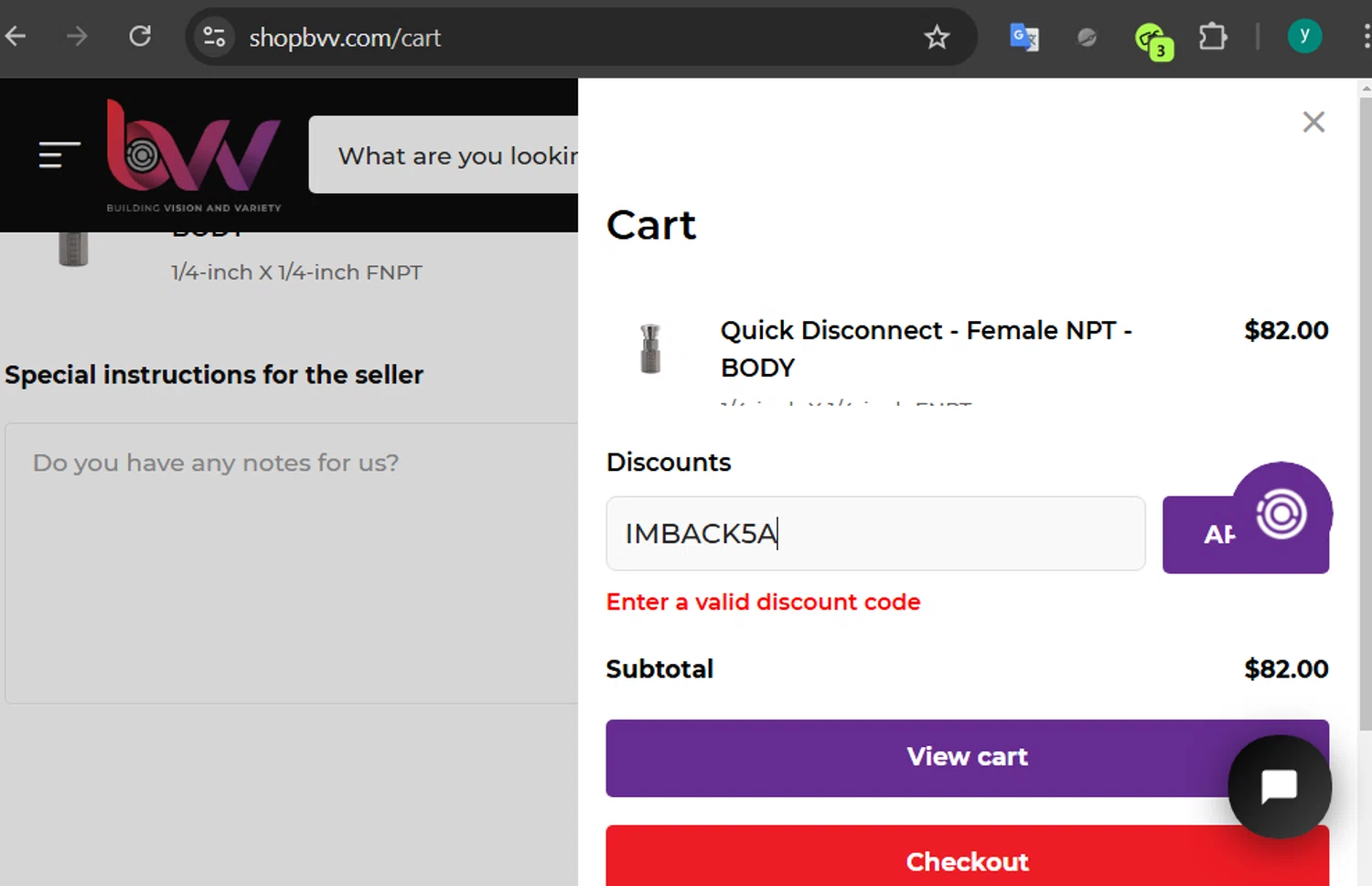 BVV discount code screenshot showing code IMBACK5A applied at BVV checkout page. Uploaded by SimplyCodes community member 502312 on Feb 10, 2025