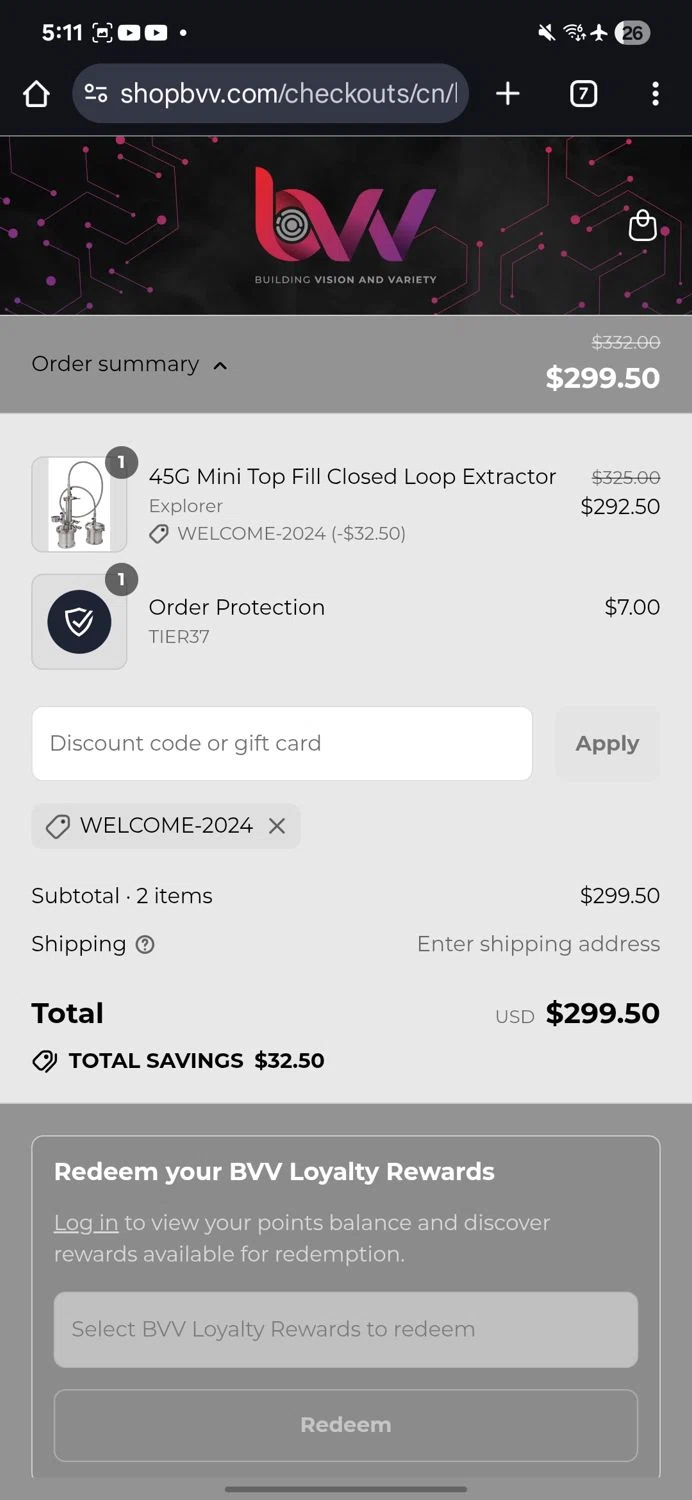 BVV discount code screenshot showing code WELCOME-2024 applied at BVV checkout page. Uploaded by SimplyCodes community member KataldoMustafack on Sep 10, 2025