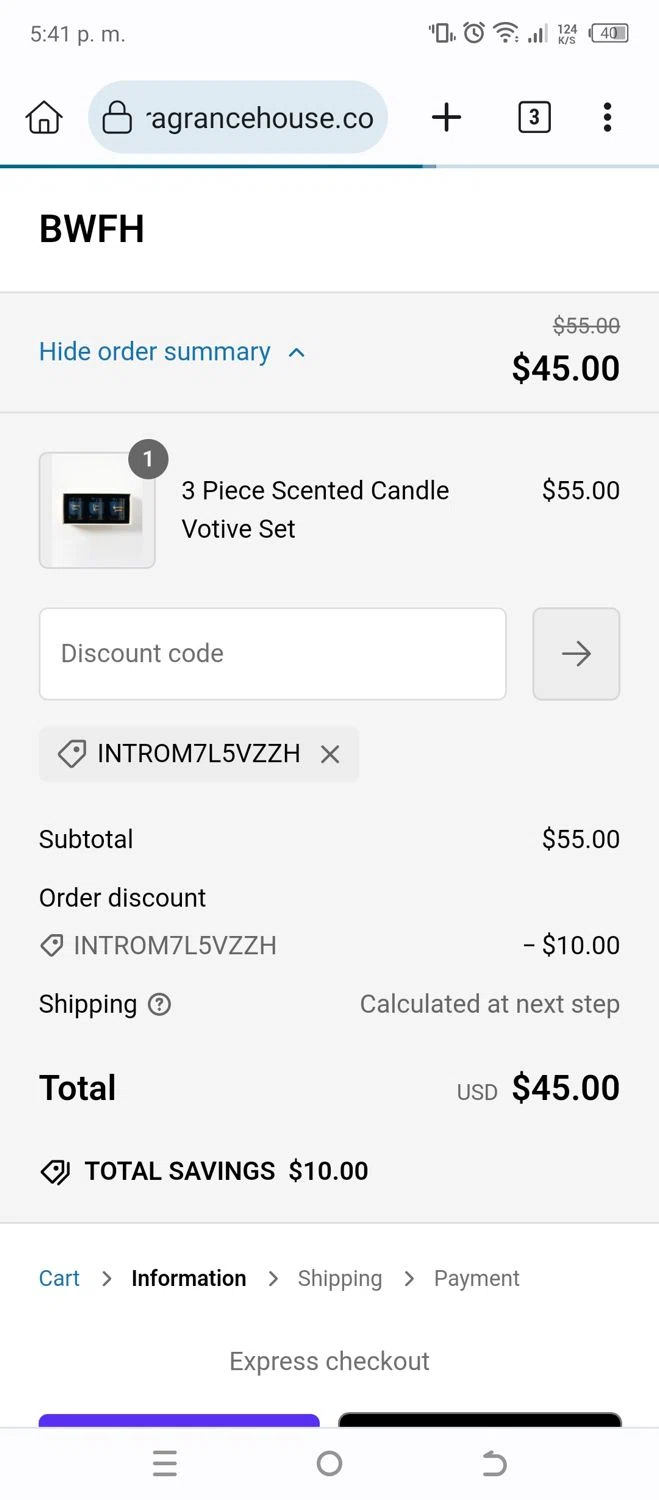 BWFH checkout page showing BWFH discount code box | Screenshot taken by SimplyCodes community member on Nov 6, 2024