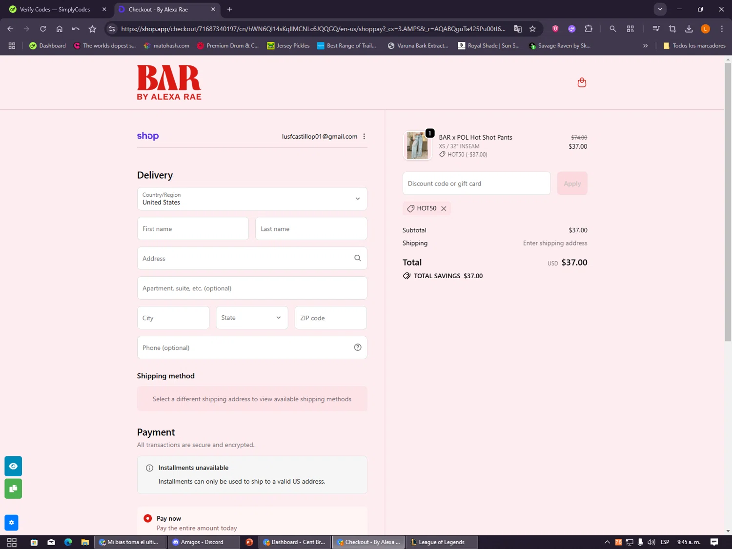 By Alexa Rae Boutique promo code screenshot showing code HOT50 applied at By Alexa Rae Boutique checkout page. Uploaded by SimplyCodes community member VayneChambeadora on Dec 14, 2025