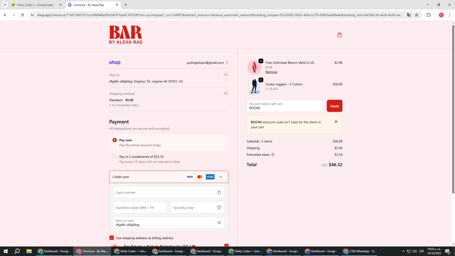 By Alexa Rae Boutique promo code screenshot showing code BOO40 applied at By Alexa Rae Boutique checkout page. Uploaded by SimplyCodes community member TTTT55 on Oct 14, 2025