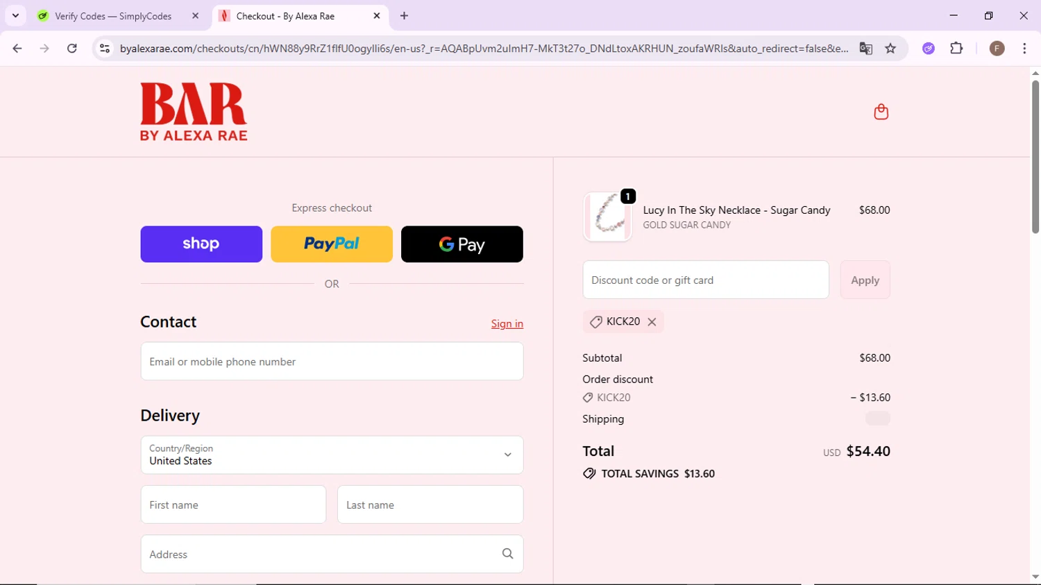 By Alexa Rae Boutique checkout page showing By Alexa Rae Boutique promo code box | Screenshot taken by SimplyCodes community member on Jan 28, 2026