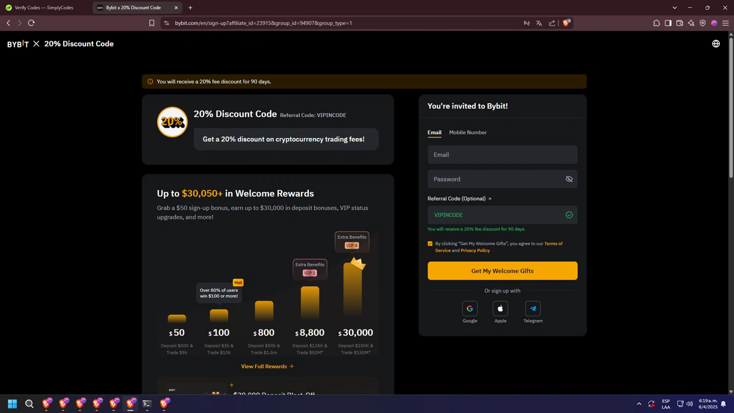 Bybit checkout page showing Bybit promo code box | Screenshot taken by SimplyCodes community member on Apr 6, 2025