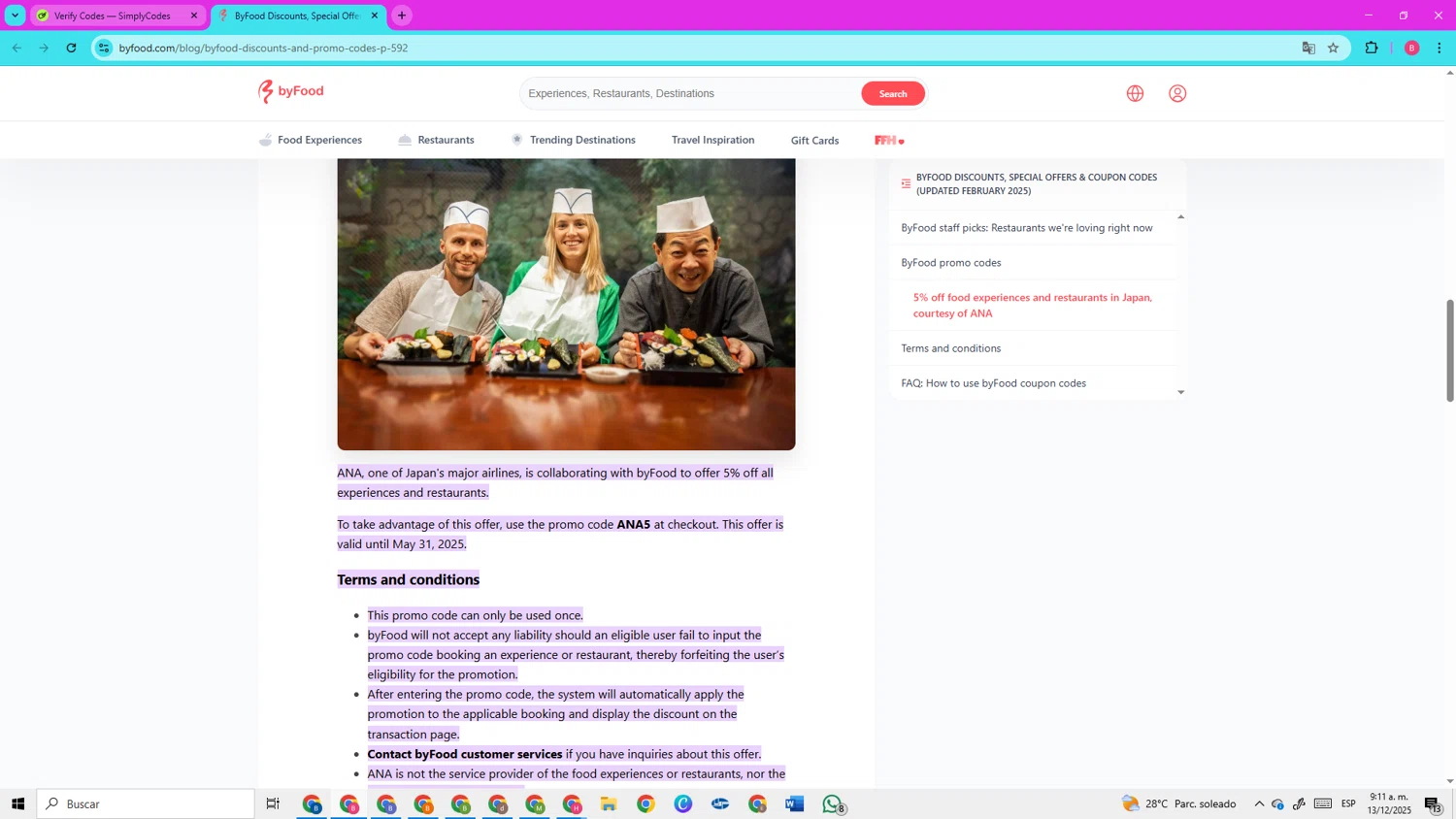 ByFood checkout page showing ByFood promo code box | Screenshot taken by SimplyCodes community member on Dec 13, 2025