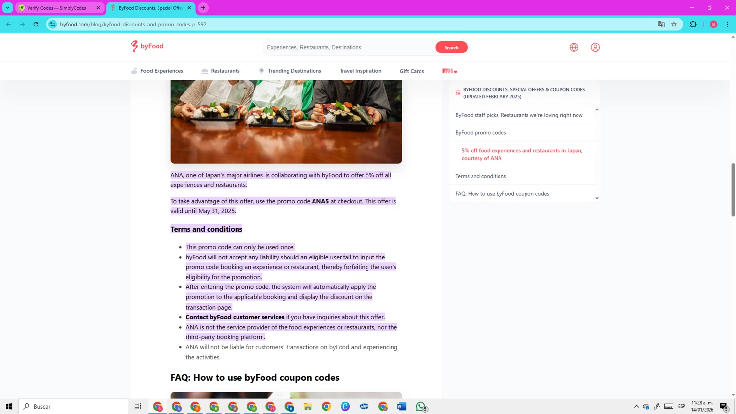 ByFood checkout page showing ByFood promo code box | Screenshot taken by SimplyCodes community member on Jan 14, 2026