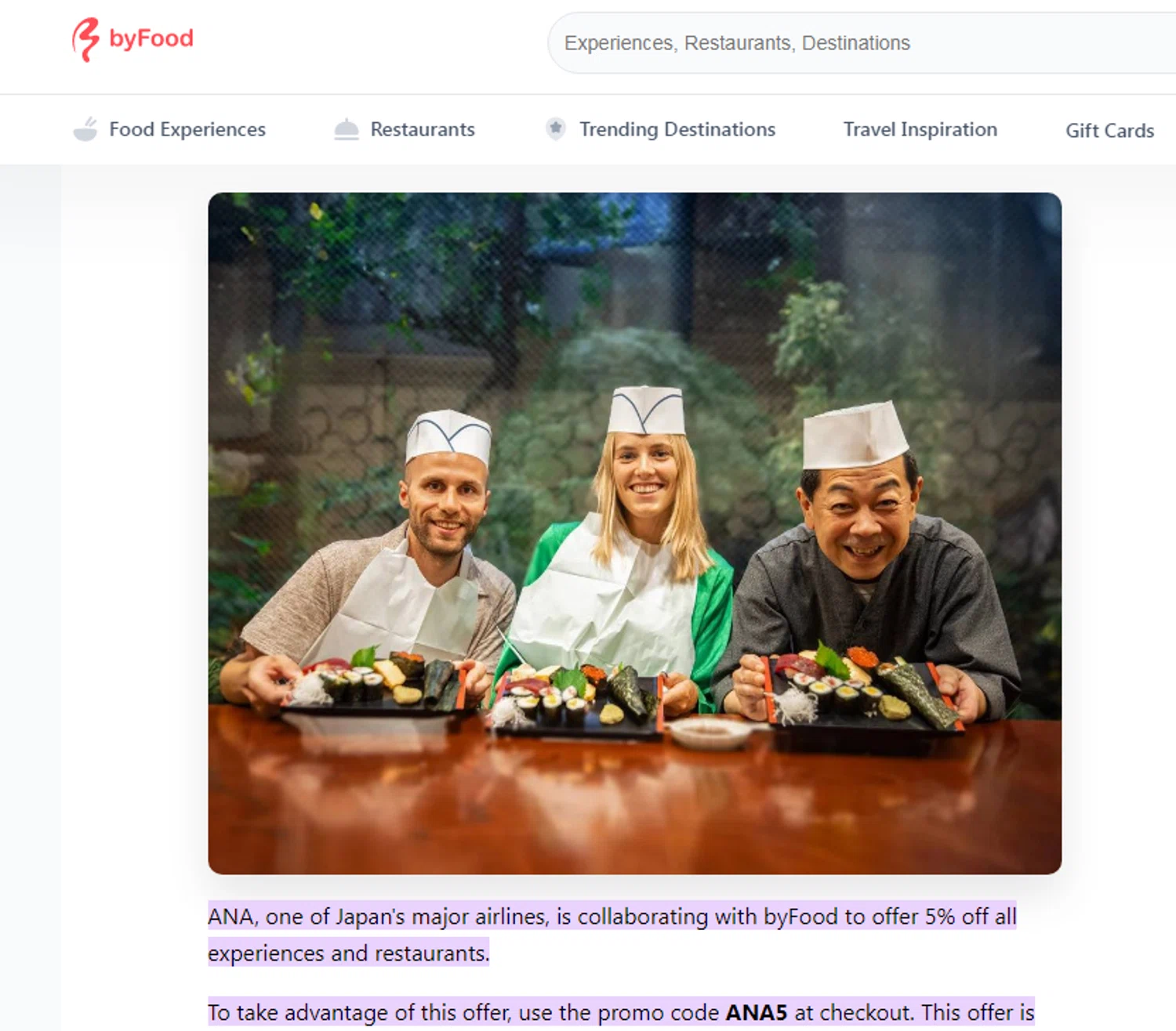 ByFood promo code screenshot showing code ANA5 applied at ByFood checkout page. Uploaded by SimplyCodes community member Enamorado on Jan 2, 2026