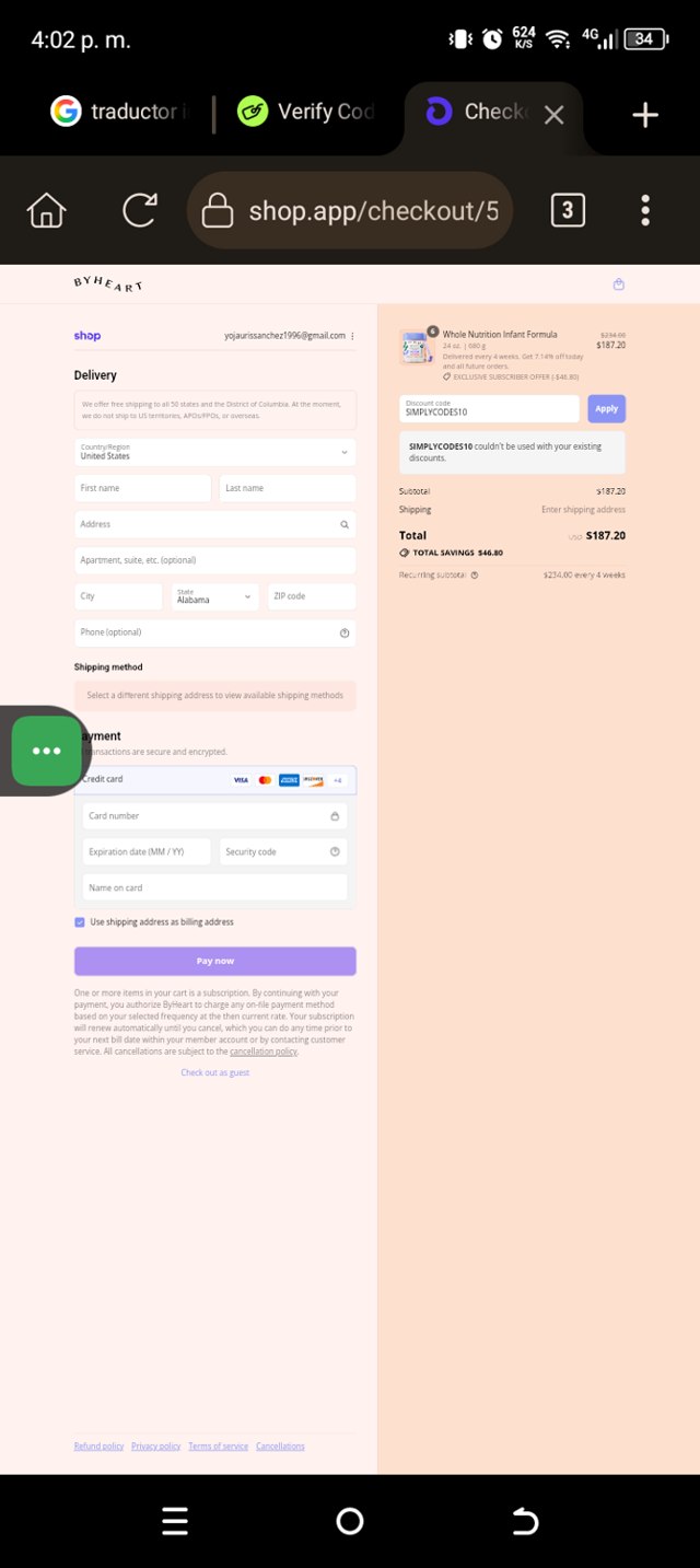 ByHeart checkout page showing ByHeart discount code box | Screenshot taken by SimplyCodes community member on Sep 7, 2025