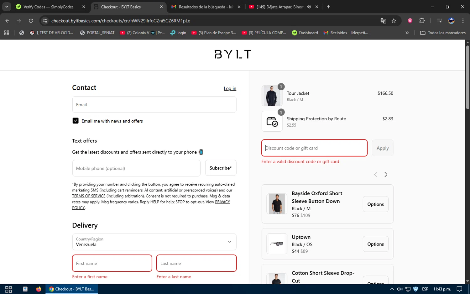 BYLT Basics discount code screenshot showing code WELCOME20 applied at BYLT Basics checkout page. Uploaded by SimplyCodes community member SavvySage3352 on Aug 24, 2025