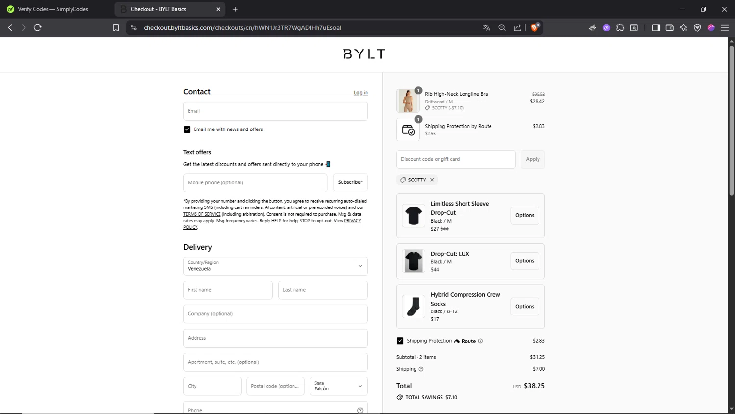 BYLT Basics discount code screenshot showing code SCOTTY applied at BYLT Basics checkout page. Uploaded by SimplyCodes community member Morrachida04 on Aug 2, 2025
