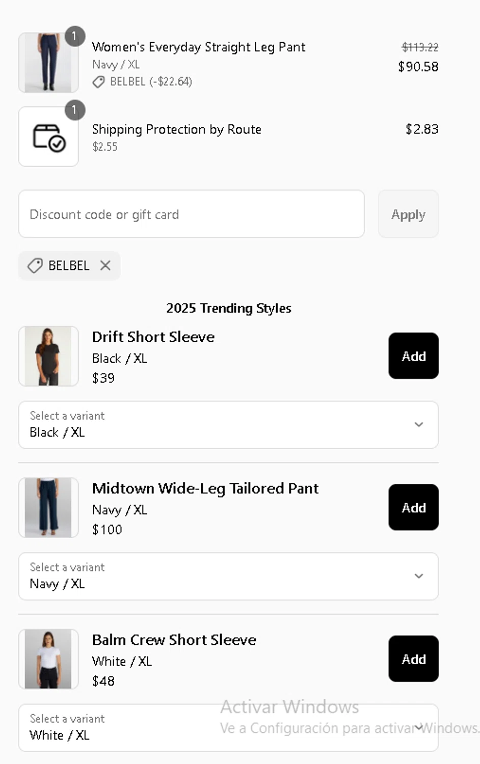 BYLT Basics discount code screenshot showing code BELBEL applied at BYLT Basics checkout page. Uploaded by SimplyCodes community member Gotoloco on Jun 10, 2025