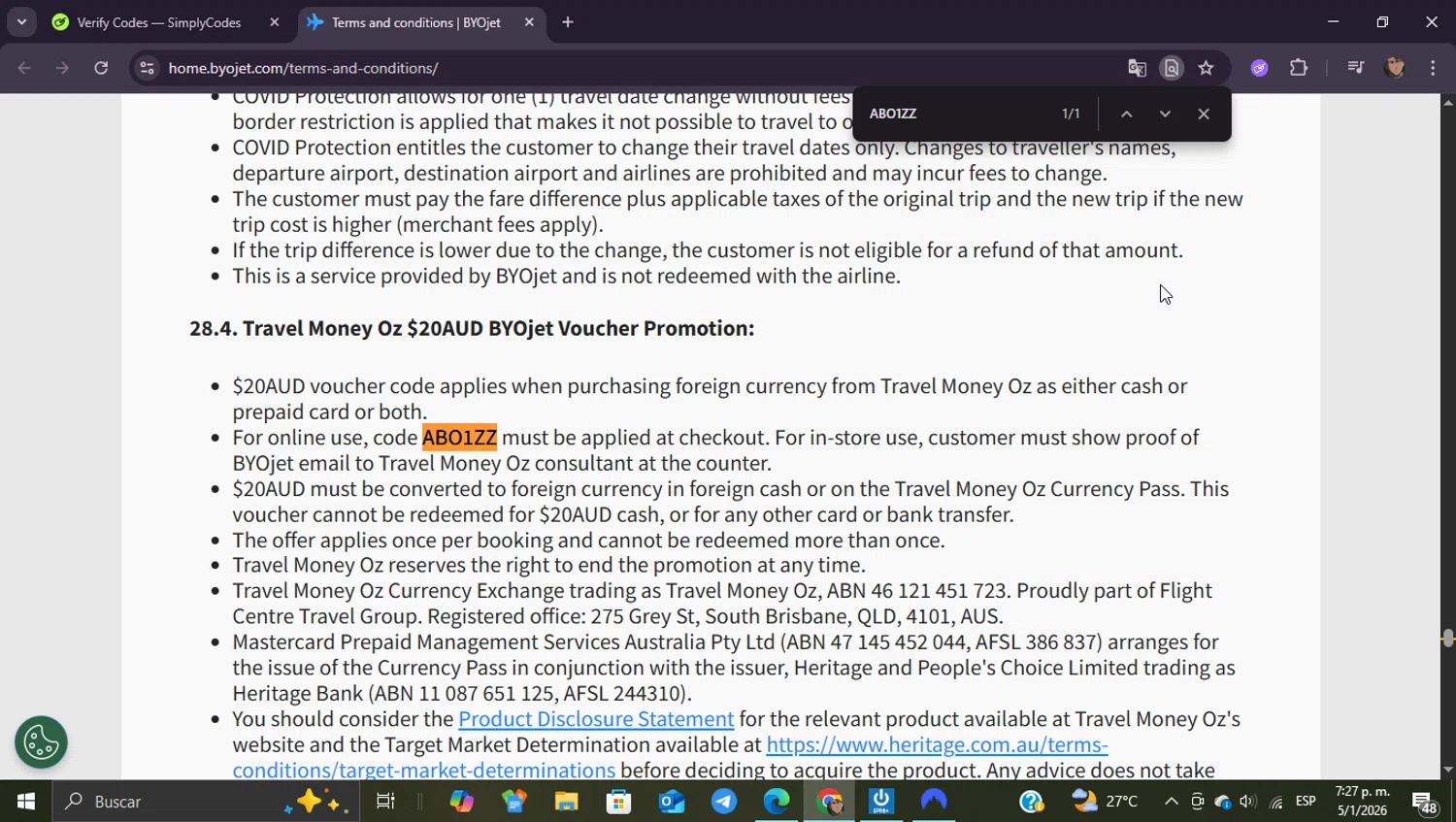BYOjet promo code screenshot showing code ABO1ZZ applied at BYOjet checkout page. Uploaded by SimplyCodes community member ShieldEagle9436 on Jan 5, 2026