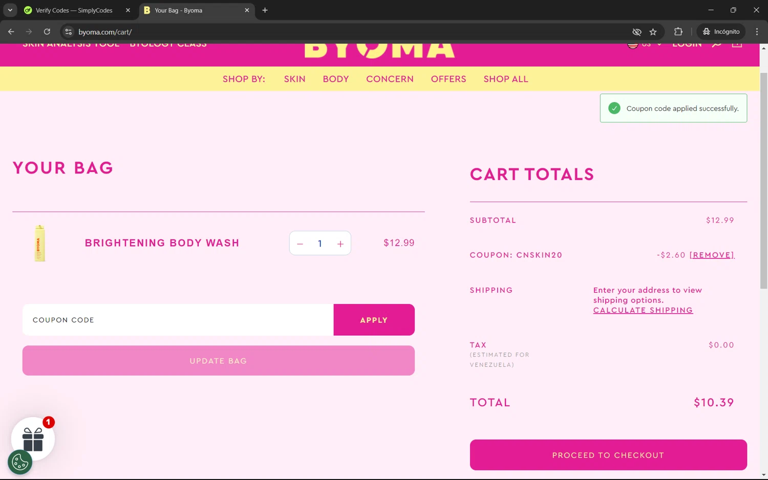 where to use BYOMA promo code box