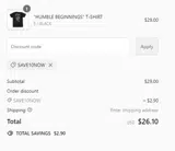 SAVE10NOW coupon verification screenshot