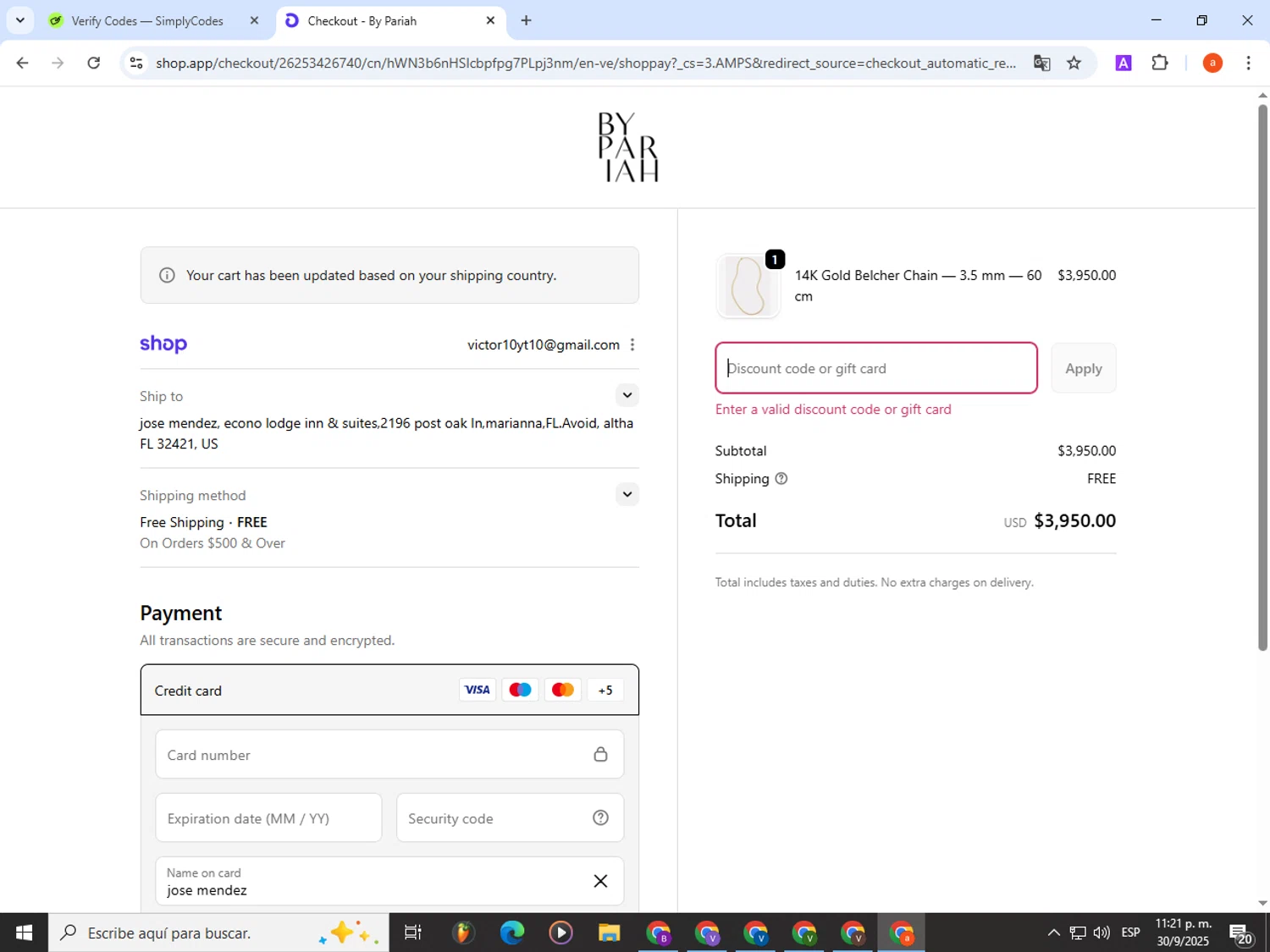 By Pariah promo code screenshot showing code ashley10 applied at By Pariah checkout page. Uploaded by SimplyCodes community member partenalgas on Oct 1, 2025