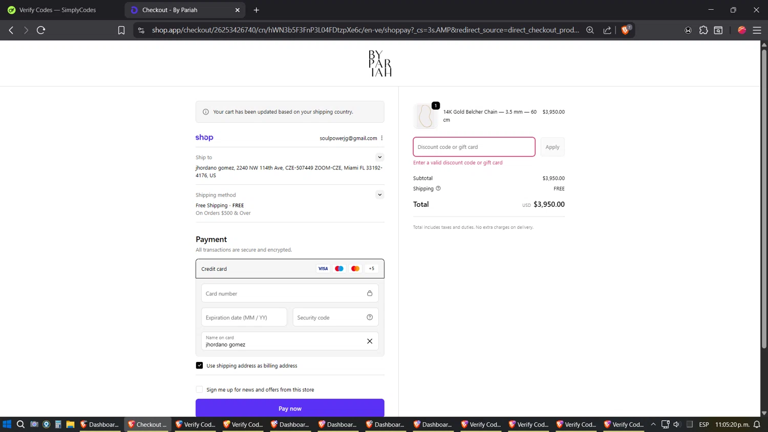 By Pariah promo code screenshot showing code ashley10 applied at By Pariah checkout page. Uploaded by SimplyCodes community member verifier_983798000 on Oct 1, 2025