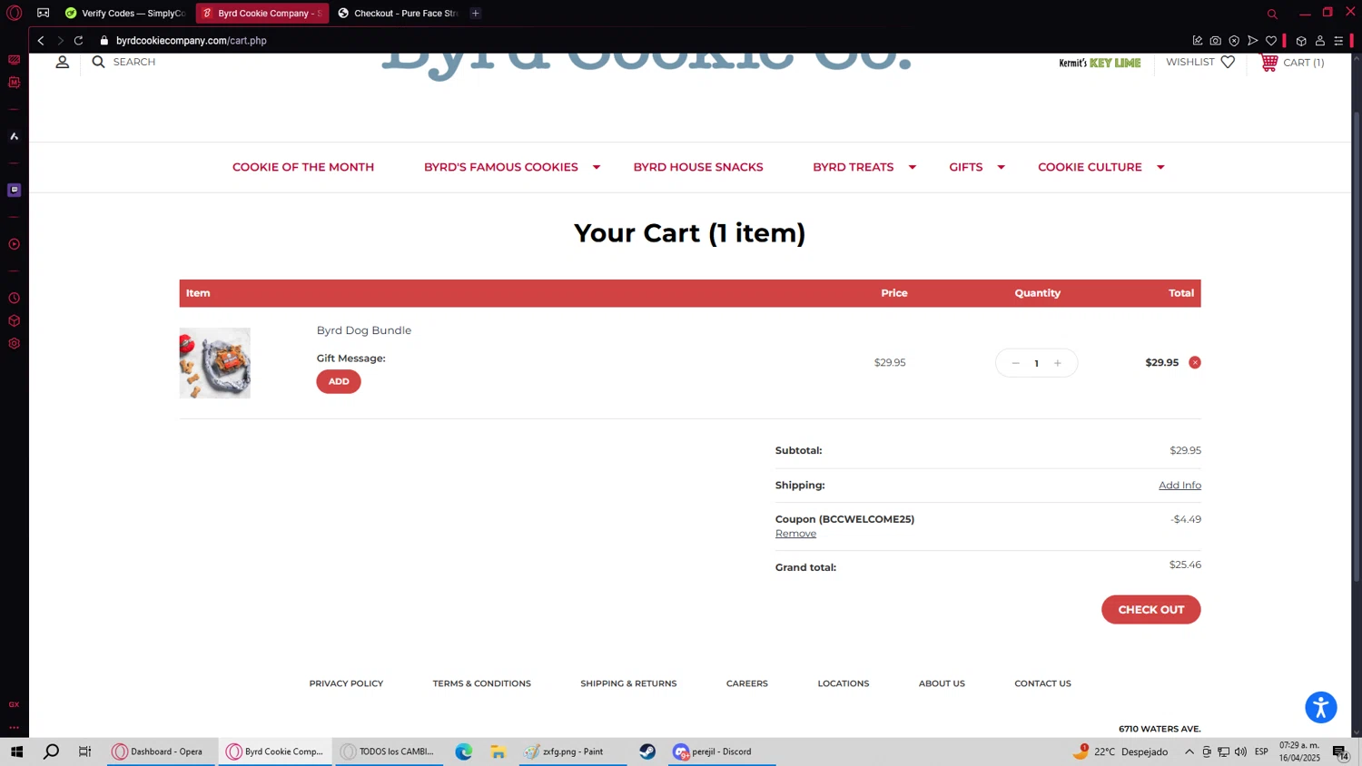 Byrd Cookie Company checkout page showing Byrd Cookie Company promo code box | Screenshot taken by SimplyCodes community member on Apr 16, 2025