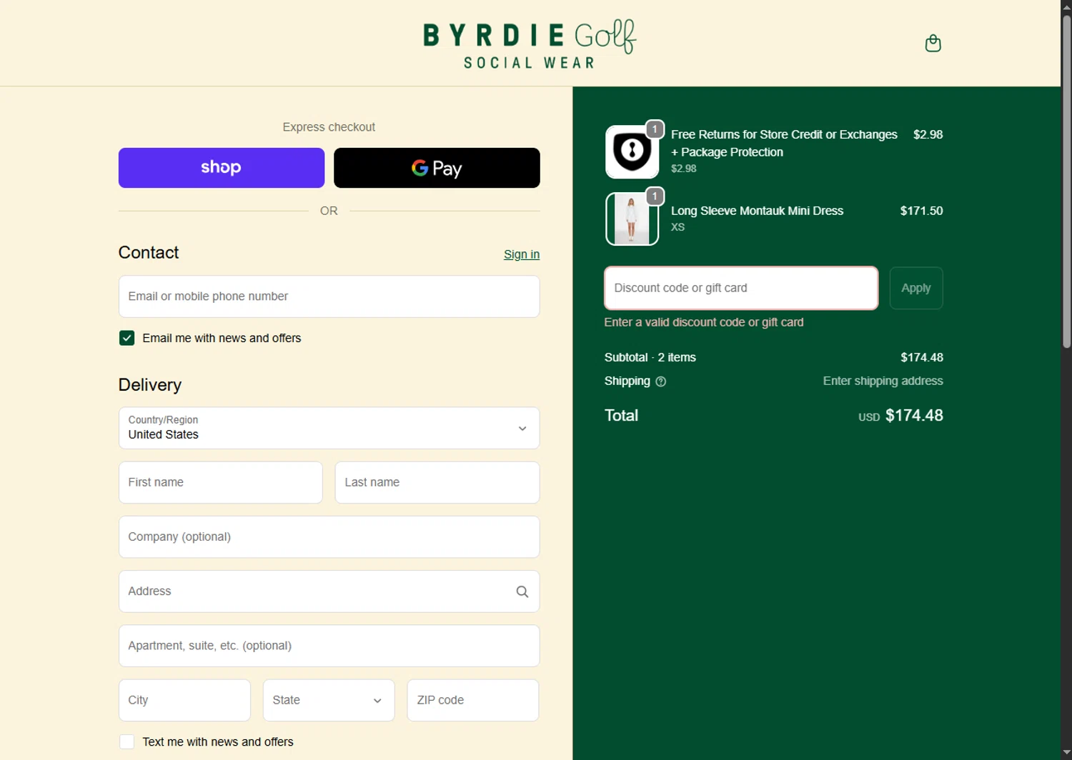 Byrdie Golf Social Wear promo code screenshot showing code UNDERPAR15 applied at Byrdie Golf Social Wear checkout page. Uploaded by SimplyCodes community member GoldPhoenix3793 on Oct 17, 2025