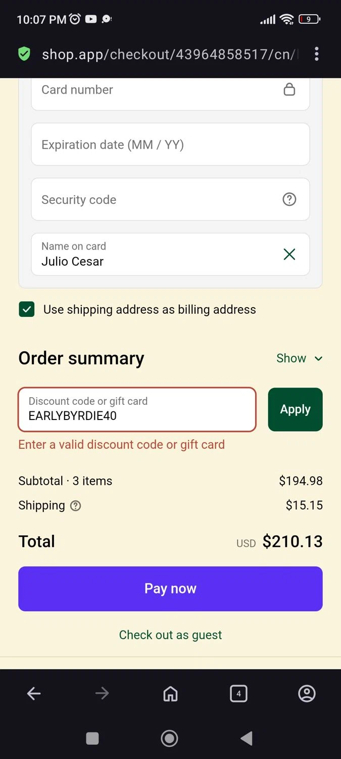 Byrdie Golf Social Wear promo code screenshot showing code EARLYBYRDIE40 applied at Byrdie Golf Social Wear checkout page. Uploaded by SimplyCodes community member JulesCrnel on Nov 28, 2025