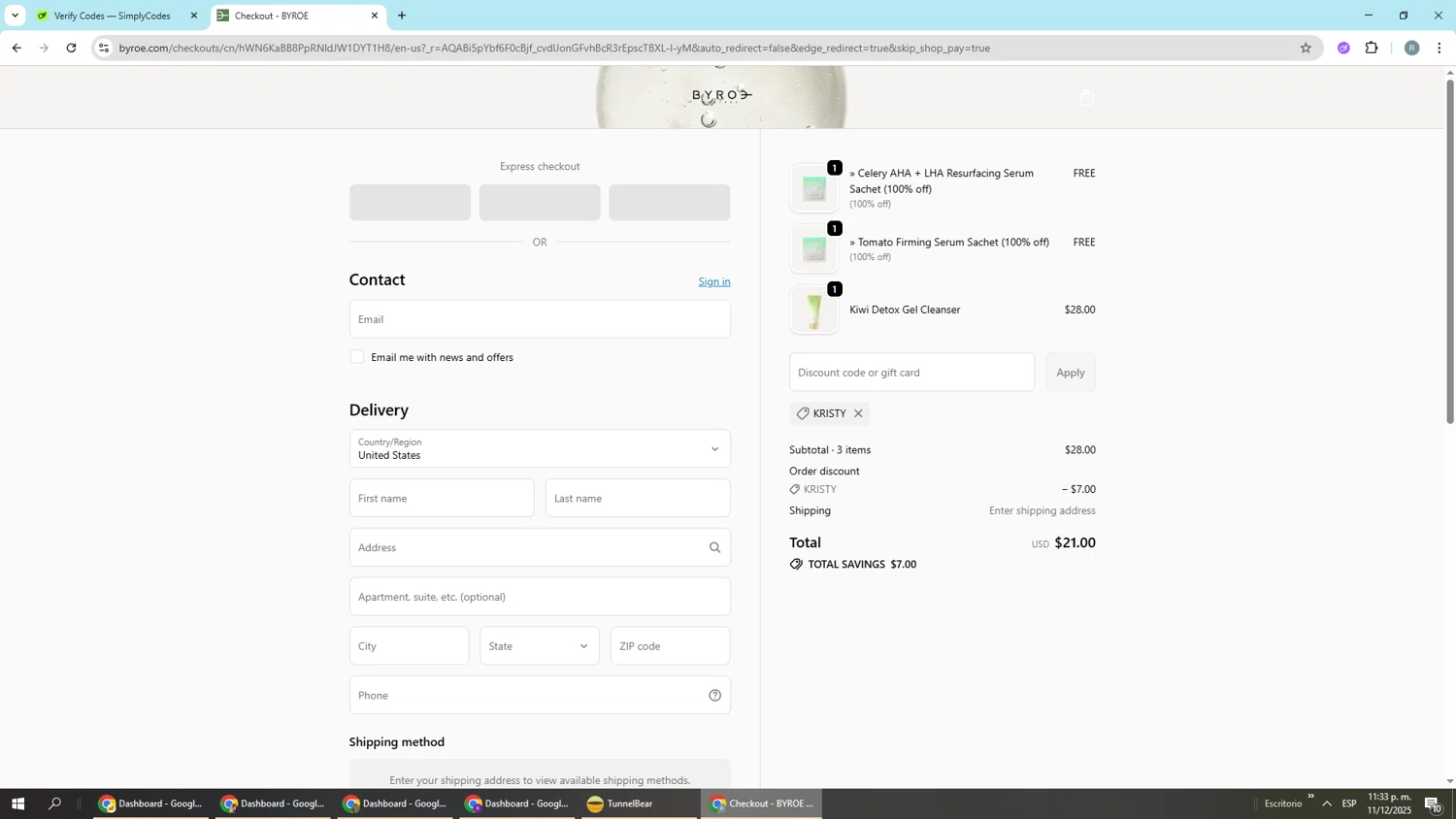 BYROE discount code screenshot showing code kristy applied at BYROE checkout page. Uploaded by SimplyCodes community member Piolin on Dec 12, 2025