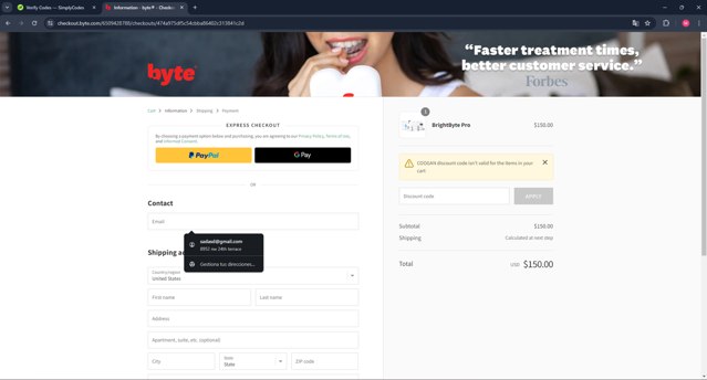 Byte checkout page showing Byte discount code box | Screenshot taken by SimplyCodes community member on Apr 24, 2024