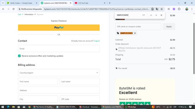 ByteSIM checkout page showing ByteSIM discount code box | Screenshot taken by SimplyCodes community member on Sep 14, 2025
