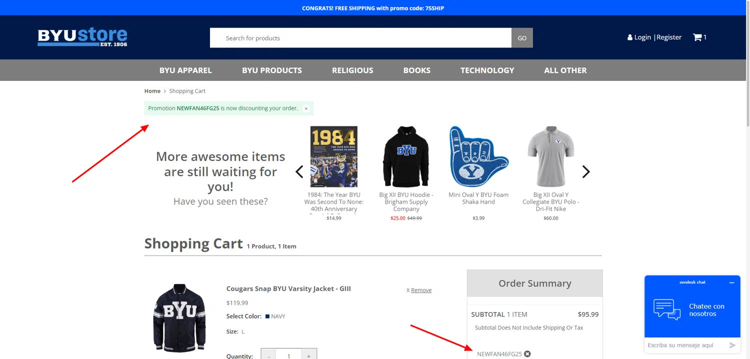 BYU Store checkout page showing BYU Store promo code box | Screenshot taken by SimplyCodes community member on Feb 18, 2025