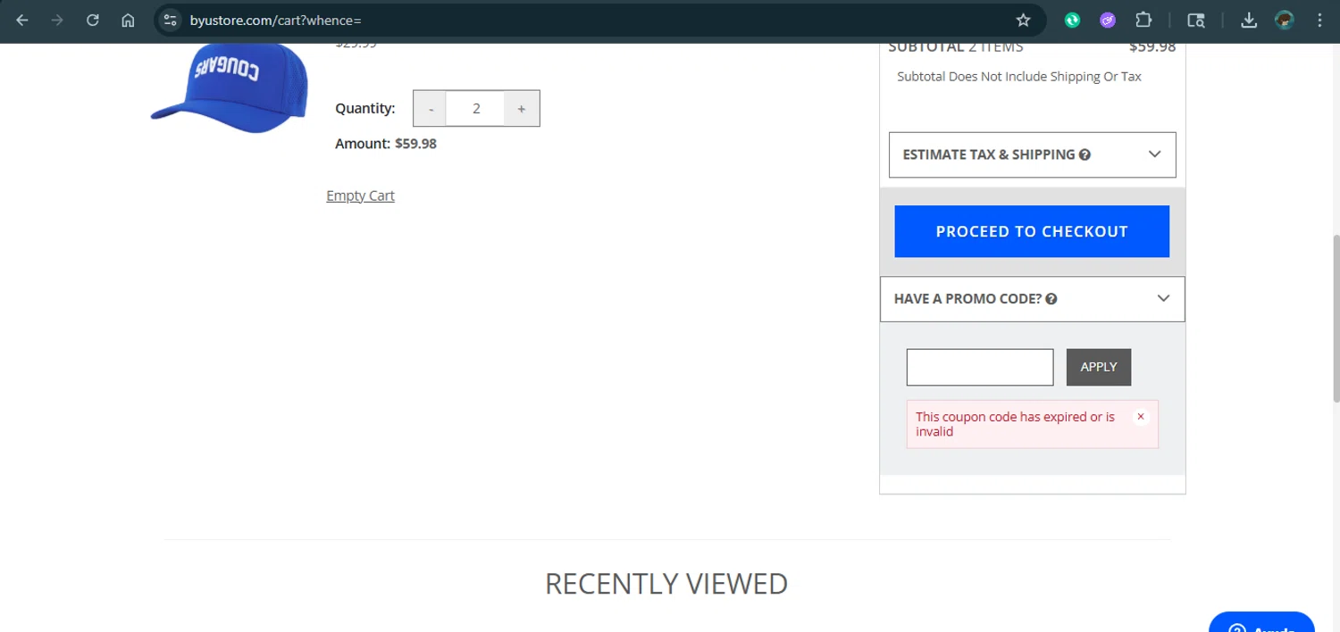 BYU Store promo code screenshot showing code NEWFAN89PE25 applied at BYU Store checkout page. Uploaded by SimplyCodes community member xAngel on Aug 7, 2025