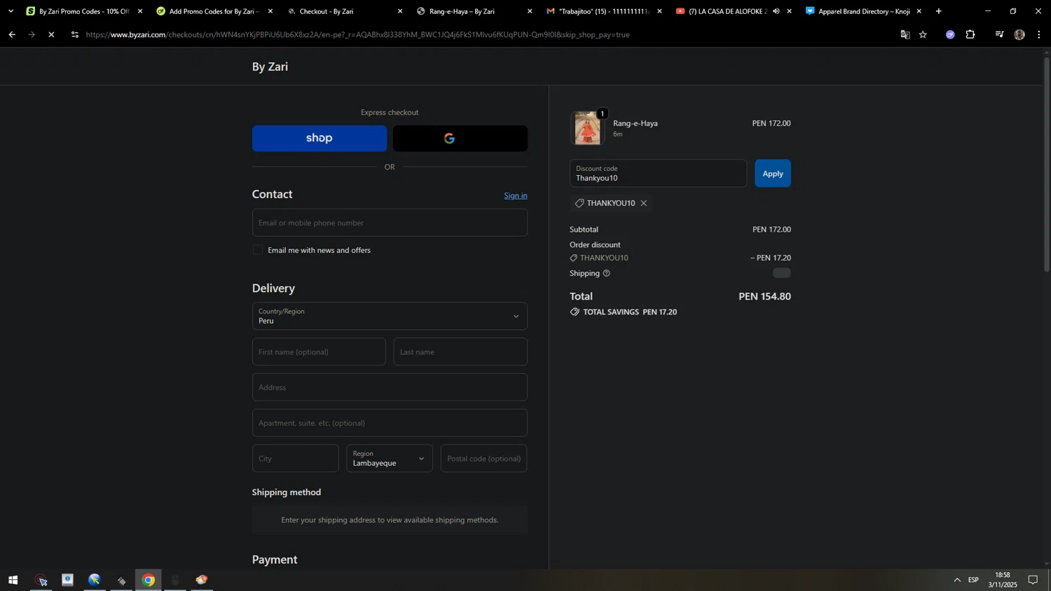By Zari promo code screenshot showing code Thankyou10 applied at By Zari checkout page. Uploaded by SimplyCodes community member MarcosAranguren on Nov 3, 2025