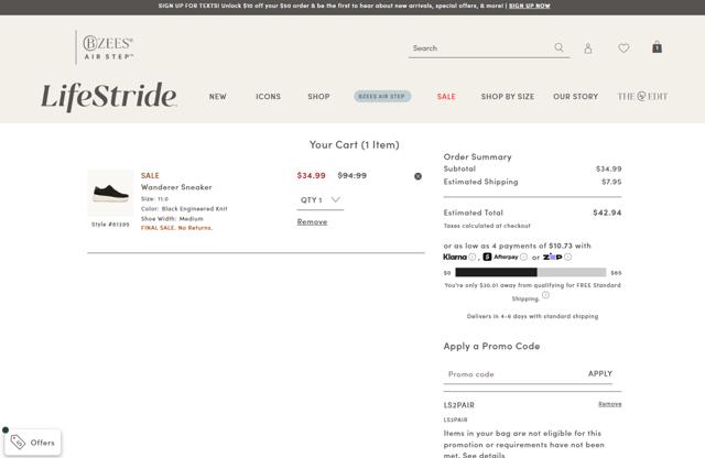 Bzees checkout page showing Bzees promo code box | Screenshot taken by SimplyCodes community member on Sep 2, 2025